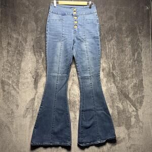 Fashion Nova Jeans Juniors 9 Blue High Rise Slim Flare Light Wash Denim Pants